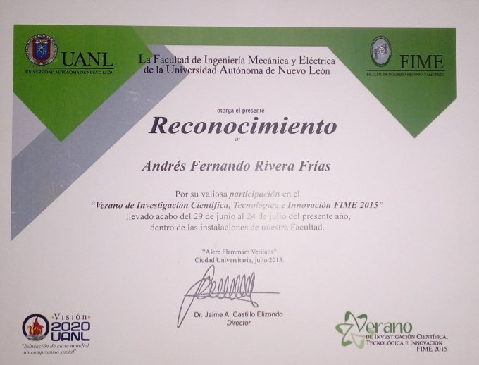  Reconocimiento - Verano Científico - FIME UANL